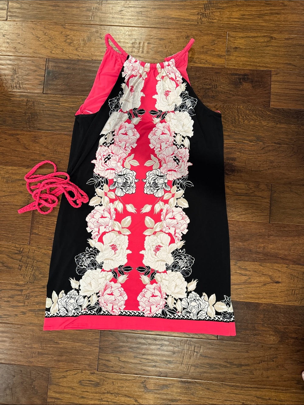 WHBM women’s Pink and Black Floral Halter Dress
